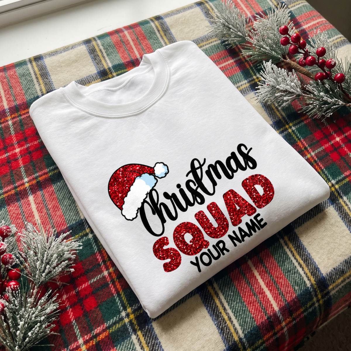 Personalized Christmas Squad Shirt, Custom Name T-Shirt, Sweatshirt & Hoodie, Matching Holiday Outfit