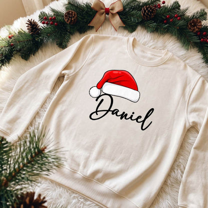 Personalized Santa Hat Name Shirt, Custom Christmas T-Shirt, Sweatshirt & Hoodie, Matching Family Outfit