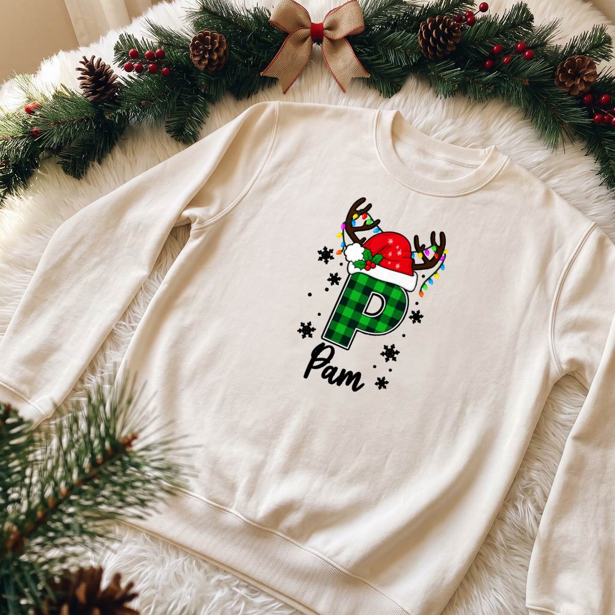 Personalized Plaid Christmas Initial Shirt, Custom Name T-Shirt, Sweatshirt & Hoodie, Unisex Holiday Gift