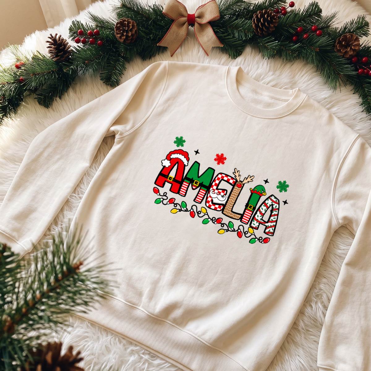 Personalized Christmas Name Shirt, Custom Festive Letter T-Shirt, Sweatshirt & Hoodie