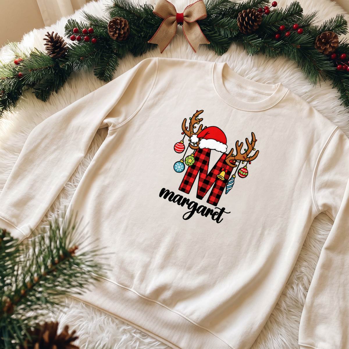 Personalized Buffalo Plaid Christmas Initial Shirt, Custom Name T-Shirt, Sweatshirt & Hoodie