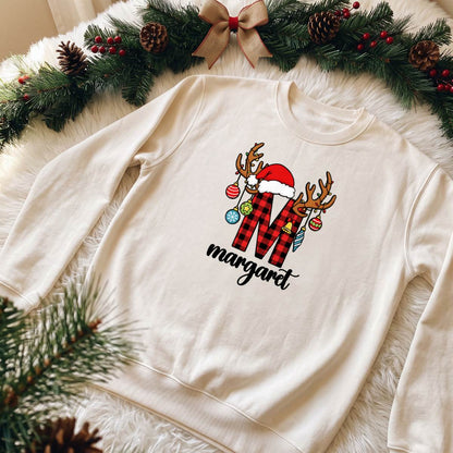 Personalized Buffalo Plaid Christmas Initial Shirt, Custom Name T-Shirt, Sweatshirt & Hoodie