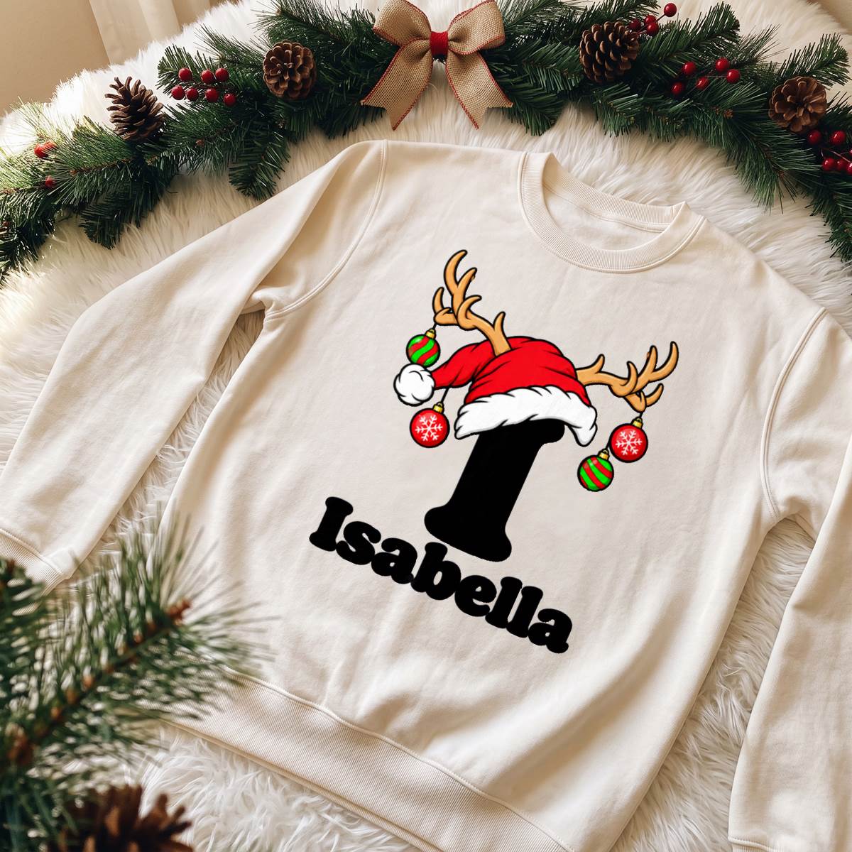 Personalized Christmas Initial Shirt, Custom Name Reindeer T-Shirt, Sweatshirt & Hoodie