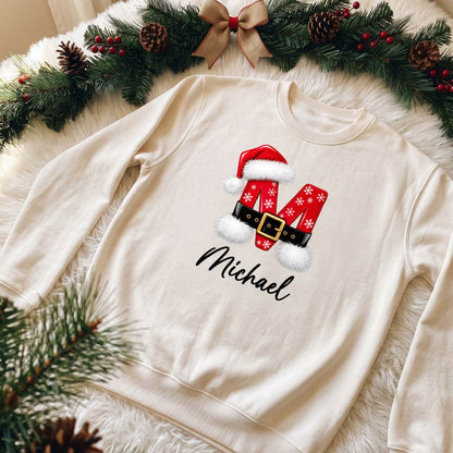 Personalized Christmas Initial Name Shirt, Custom Santa Monogram T-Shirt, Sweatshirt & Hoodie, Unisex Holiday Gift
