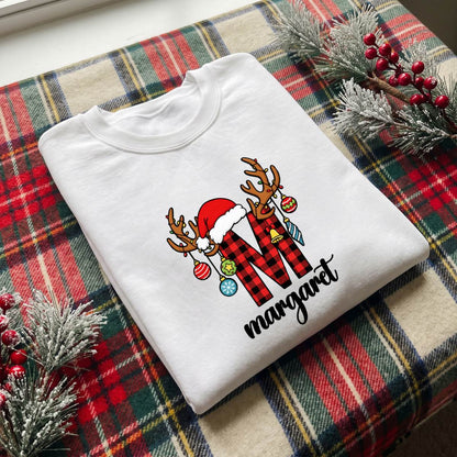 Personalized Buffalo Plaid Christmas Initial Shirt, Custom Name T-Shirt, Sweatshirt & Hoodie