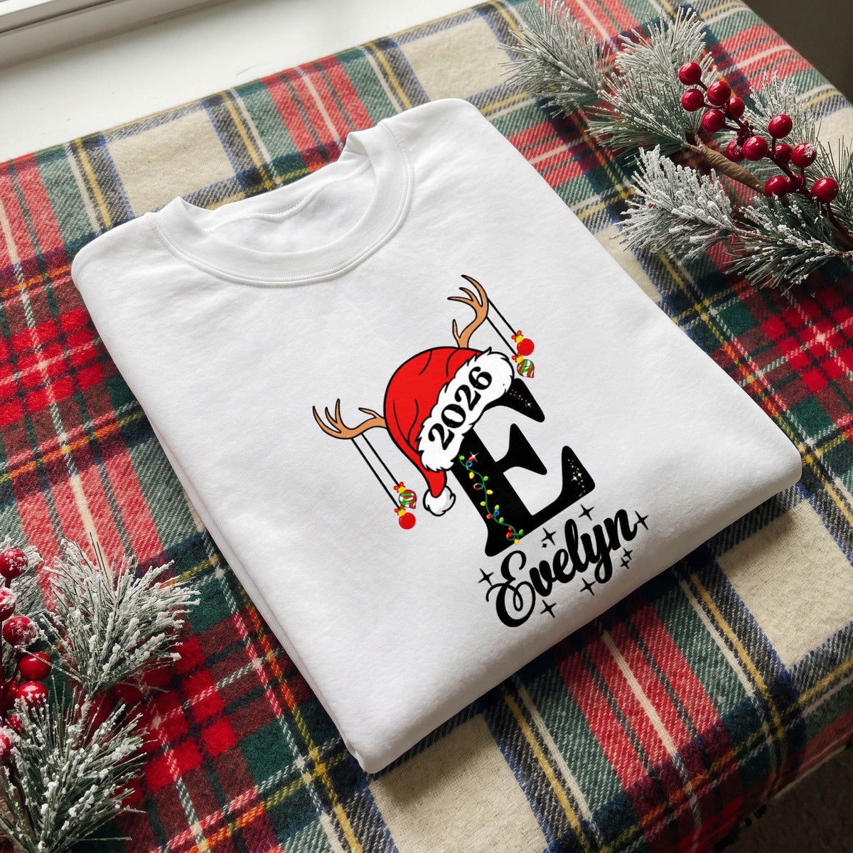 Personalized Initial Christmas Shirt 2026, Custom Name T-Shirt, Sweatshirt & Hoodie, Unisex Holiday Gift