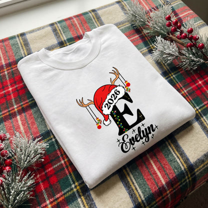 Personalized Initial Christmas Shirt 2026, Custom Name T-Shirt, Sweatshirt & Hoodie, Unisex Holiday Gift