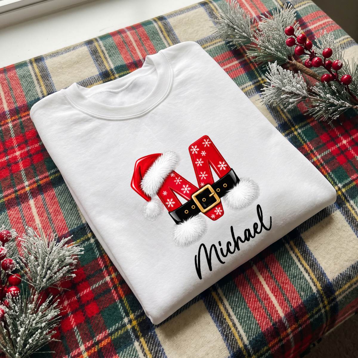 Personalized Christmas Initial Name Shirt, Custom Santa Monogram T-Shirt, Sweatshirt & Hoodie, Unisex Holiday Gift