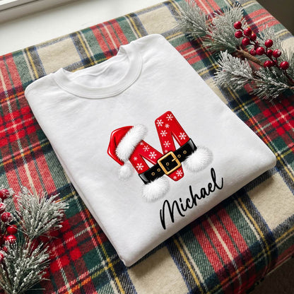Personalized Christmas Initial Name Shirt, Custom Santa Monogram T-Shirt, Sweatshirt & Hoodie, Unisex Holiday Gift