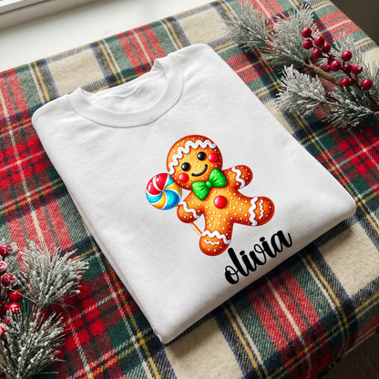 Personalized Gingerbread Christmas Shirt, Custom Name T-Shirt, Sweatshirt & Hoodie, Unisex Holiday Gift