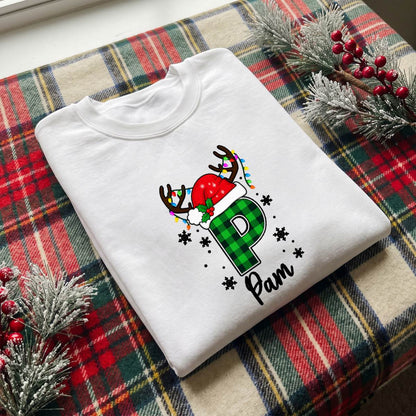 Personalized Plaid Christmas Initial Shirt, Custom Name T-Shirt, Sweatshirt & Hoodie, Unisex Holiday Gift