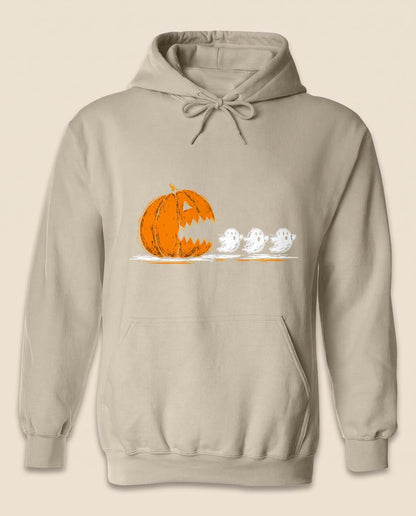 Pumpkin Chasing Ghosts Halloween Shirt, Retro Arcade T-Shirt, Unisex Sweatshirt & Hoodie, Gamer Halloween Gift