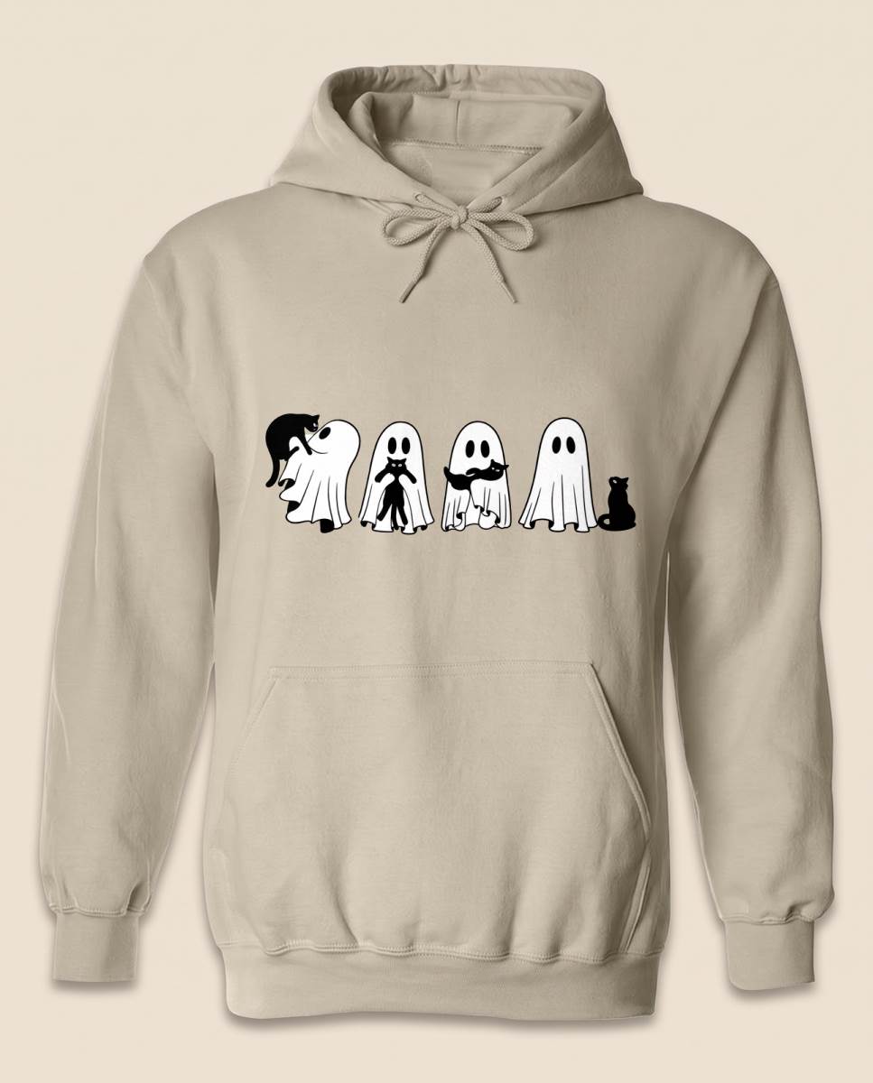 Cute Ghost and Black Cat Halloween Shirt, Spooky Cat T-Shirt, Sweatshirt & Hoodie, Halloween Gift