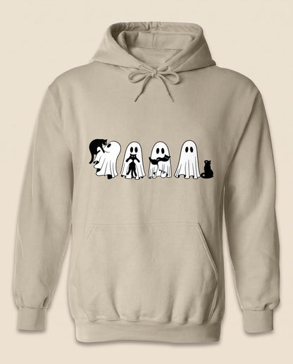 Cute Ghost and Black Cat Halloween Shirt, Spooky Cat T-Shirt, Sweatshirt & Hoodie, Halloween Gift