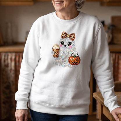 Bling Ghost Halloween Shirt, Sparkly Coffee Ghost T-Shirt, Sweatshirt & Hoodie, Halloween Gift