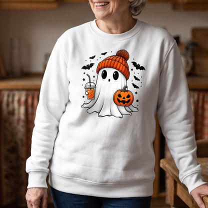 Cute Ghost Halloween Shirt, Cozy Beanie Ghost T-Shirt, Pumpkin Spooky Season Sweatshirt & Hoodie, Unisex Fall Gift