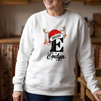 Personalized Initial Christmas Shirt 2026, Custom Name T-Shirt, Sweatshirt & Hoodie, Unisex Holiday Gift
