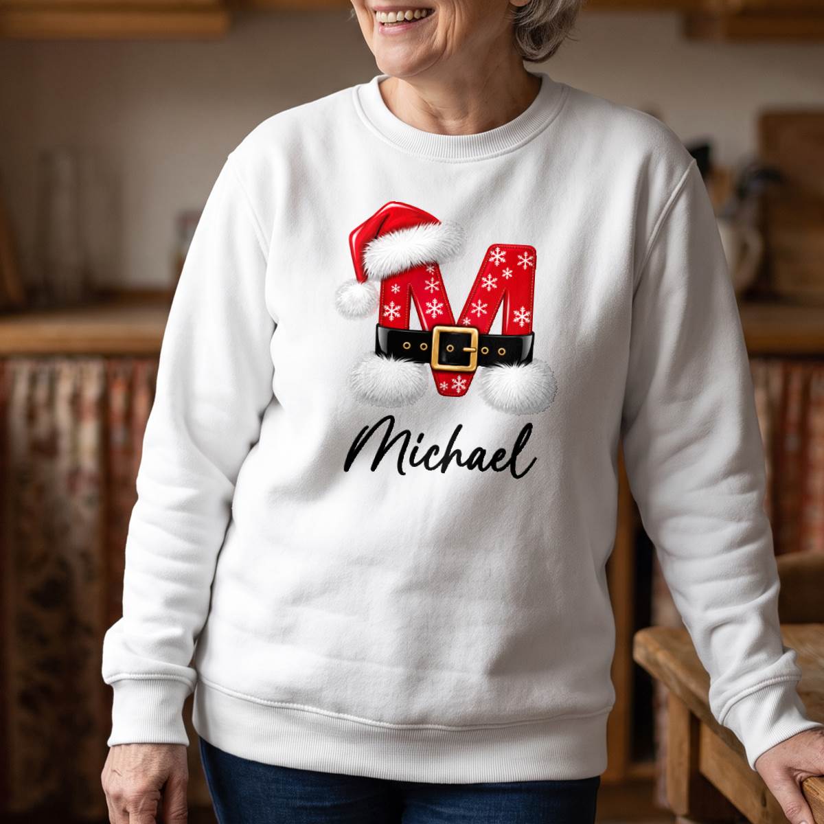 Personalized Christmas Initial Name Shirt, Custom Santa Monogram T-Shirt, Sweatshirt & Hoodie, Unisex Holiday Gift