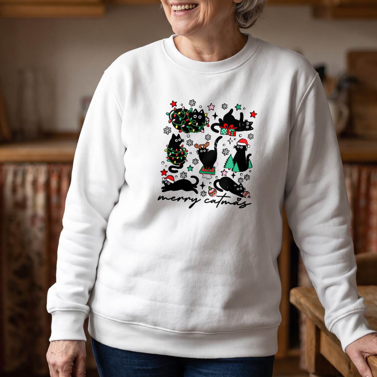 Merry Catmas Black Cat Christmas Shirt, Funny Cat Lover T-Shirt, Sweatshirt & Hoodie, Christmas Gift