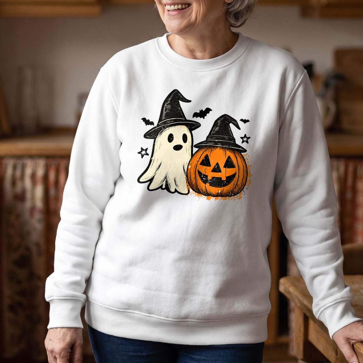 Cute Ghost Pumpkin Halloween Shirt, Witch Hat T-Shirt, Spooky Season Sweatshirt & Hoodie, Unisex Halloween Gift