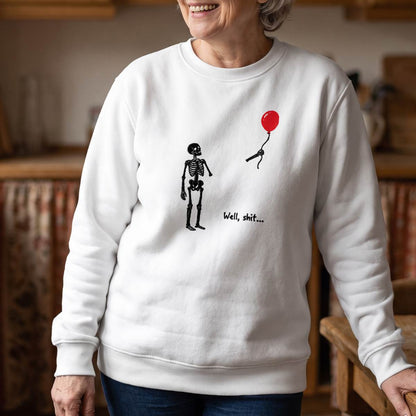 Funny Skeleton Red Balloon Halloween Shirt, Well Shit T-Shirt, Unisex Sweatshirt & Hoodie, Spooky Season Gift