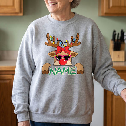 Personalized Christmas Reindeer Shirt, Custom Name Holiday T-Shirt, Sweatshirt & Hoodie, Unisex Christmas Gift