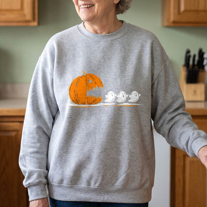 Pumpkin Chasing Ghosts Halloween Shirt, Retro Arcade T-Shirt, Unisex Sweatshirt & Hoodie, Gamer Halloween Gift