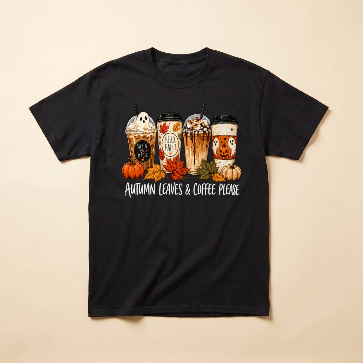 Autumn Leaves & Coffee Please Shirt, Fall Coffee Lover T-Shirt, Sweatshirt & Hoodie