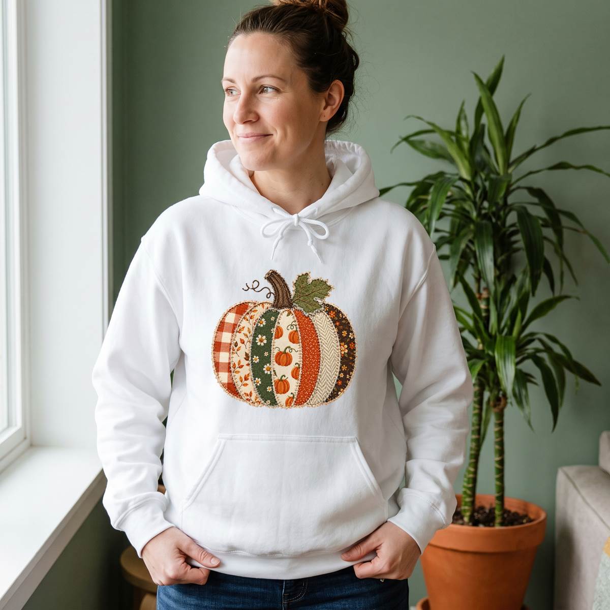 Patchwork Pumpkin Shirt, Vintage Quilted Pumpkin T-Shirt, Cozy Fall Sweatshirt & Hoodie, Thanksgiving Gift