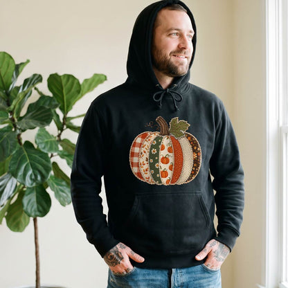 Patchwork Pumpkin Shirt, Vintage Quilted Pumpkin T-Shirt, Cozy Fall Sweatshirt & Hoodie, Thanksgiving Gift