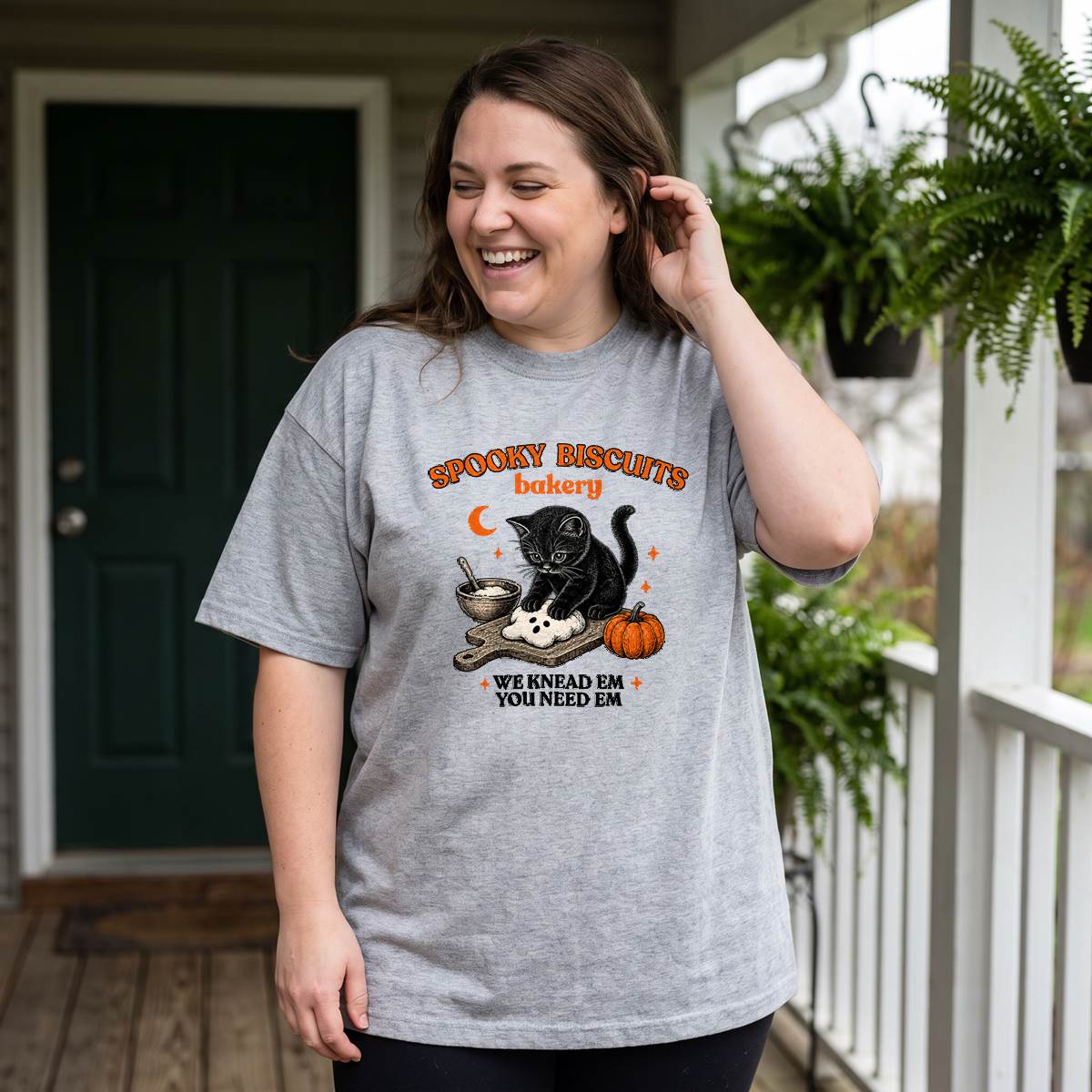 Spooky Biscuits Bakery Black Cat Halloween Shirt, Funny Baking Cat T-Shirt, Sweatshirt & Hoodie