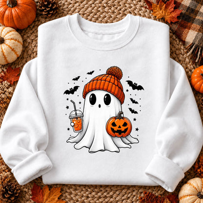 Cute Ghost Halloween Shirt, Cozy Beanie Ghost T-Shirt, Pumpkin Spooky Season Sweatshirt & Hoodie, Unisex Fall Gift