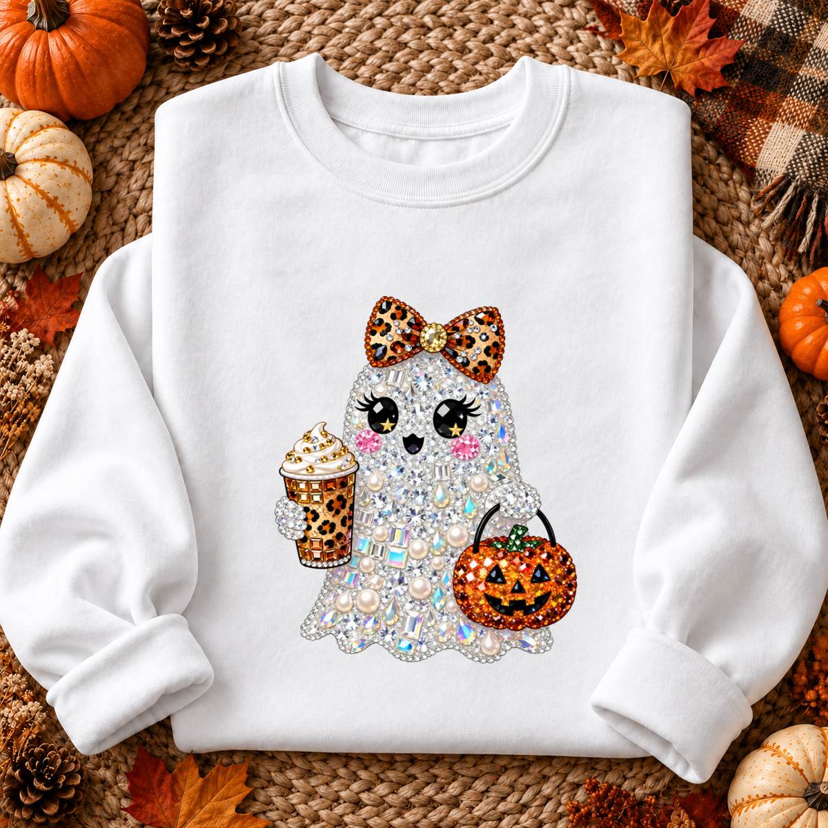 Bling Ghost Halloween Shirt, Sparkly Coffee Ghost T-Shirt, Sweatshirt & Hoodie, Halloween Gift