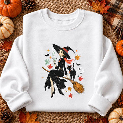 Vintage Witch and Black Cat Halloween Shirt, Witchy T-Shirt, Unisex Sweatshirt & Hoodie, Halloween Gift