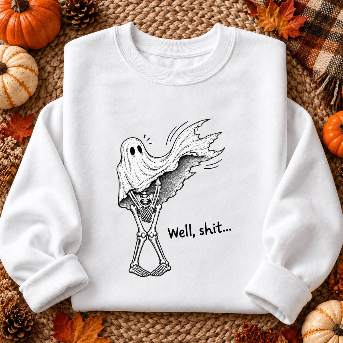 Well Shit Ghost Skeleton Halloween Shirt, Funny Dark Humor T-Shirt, Sweatshirt & Hoodie, Halloween Gift