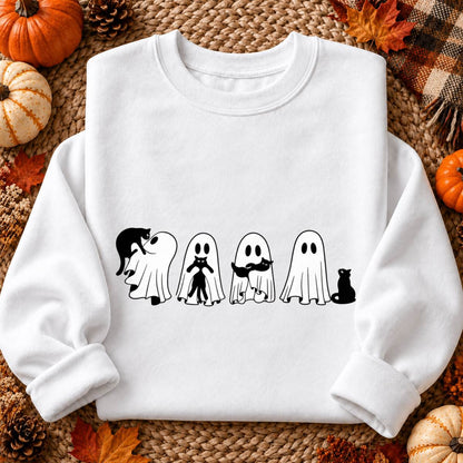 Cute Ghost and Black Cat Halloween Shirt, Spooky Cat T-Shirt, Sweatshirt & Hoodie, Halloween Gift