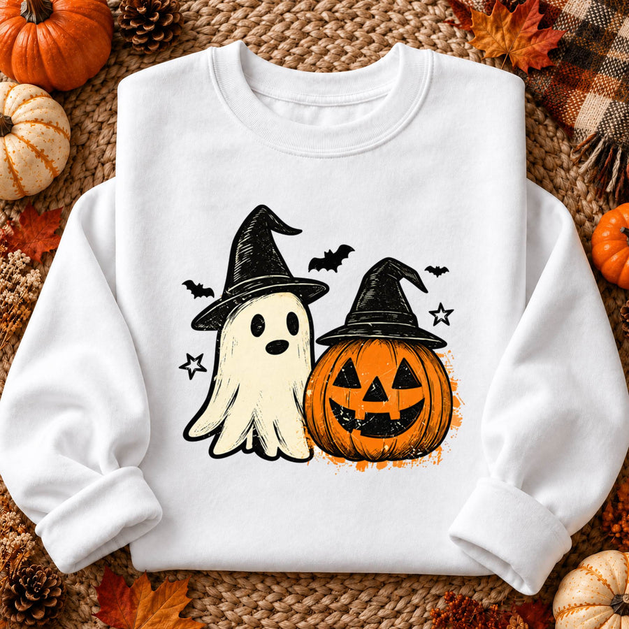 Cute Ghost Pumpkin Halloween Shirt, Witch Hat T-Shirt, Spooky Season Sweatshirt & Hoodie, Unisex Halloween Gift