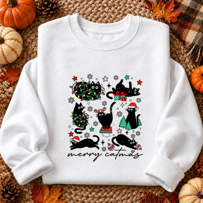 Merry Catmas Black Cat Christmas Shirt, Funny Cat Lover T-Shirt, Sweatshirt & Hoodie, Christmas Gift