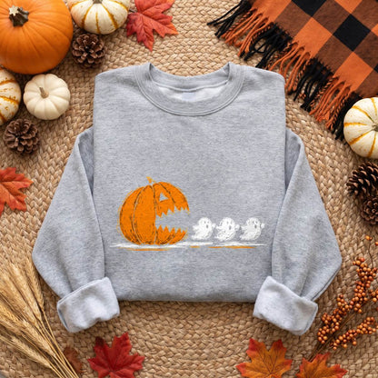 Pumpkin Chasing Ghosts Halloween Shirt, Retro Arcade T-Shirt, Unisex Sweatshirt & Hoodie, Gamer Halloween Gift