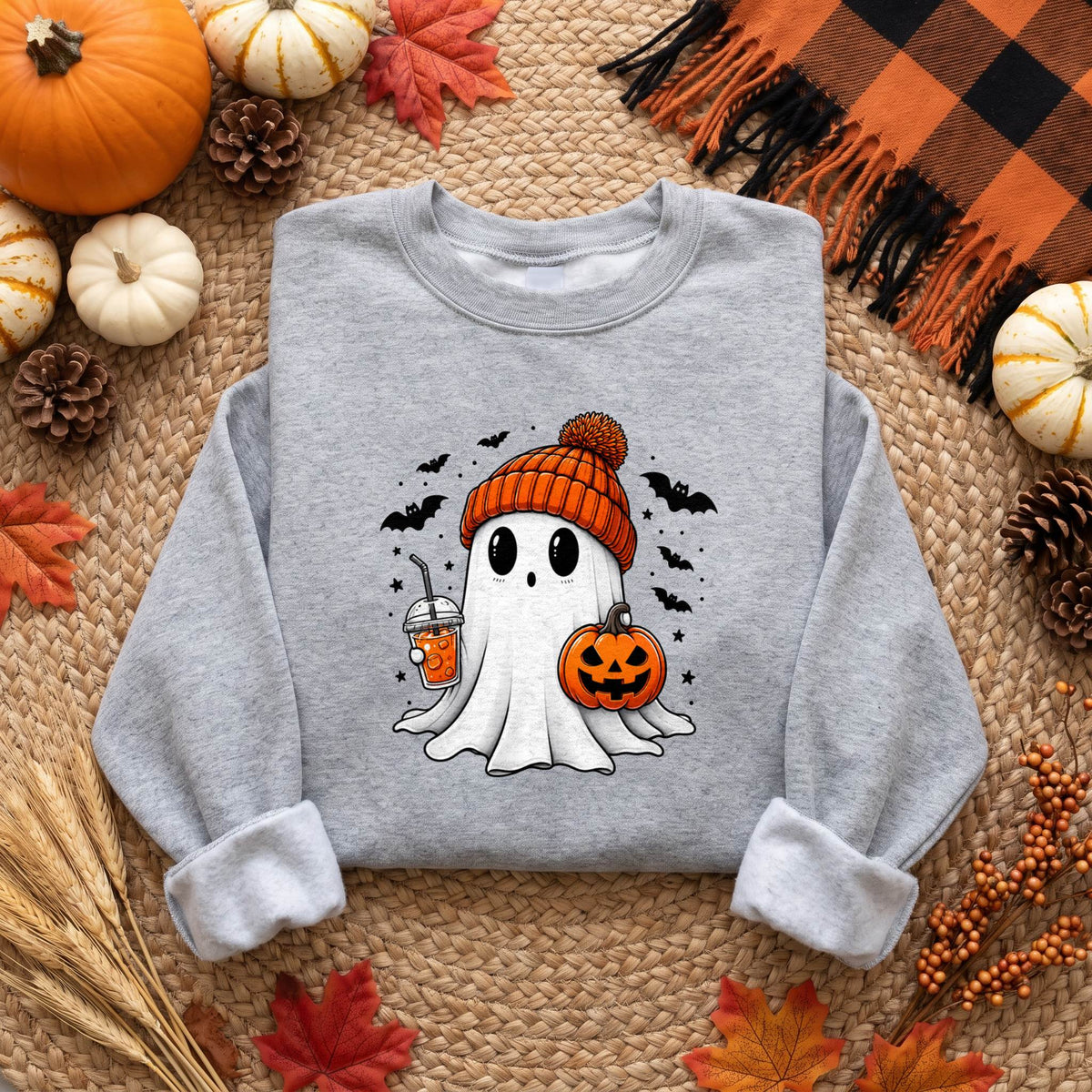 Cute Ghost Halloween Shirt, Cozy Beanie Ghost T-Shirt, Pumpkin Spooky Season Sweatshirt & Hoodie, Unisex Fall Gift