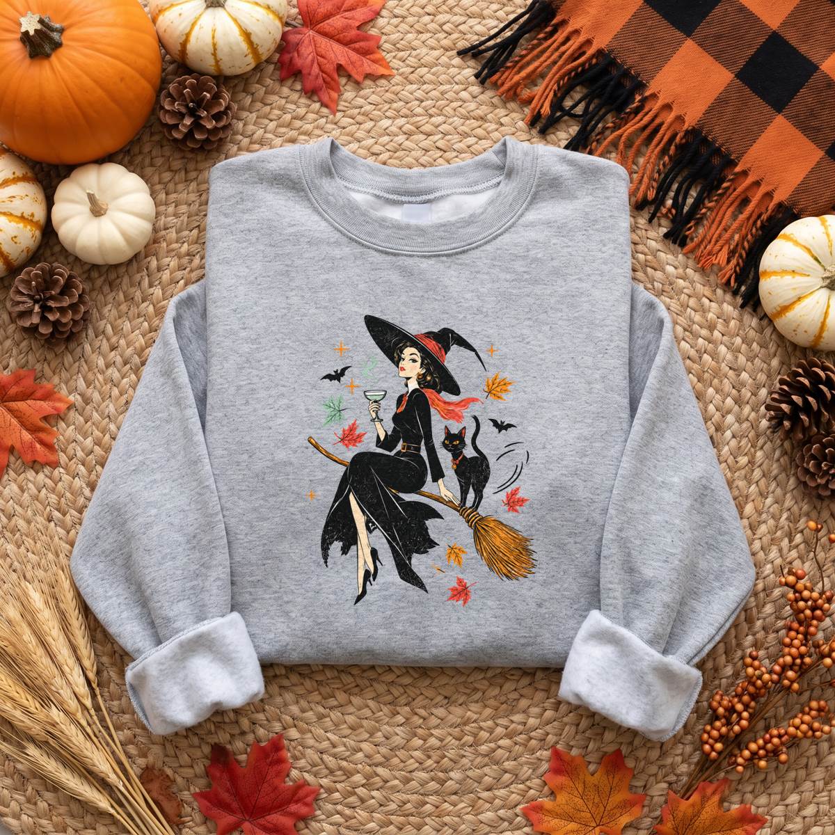 Vintage Witch and Black Cat Halloween Shirt, Witchy T-Shirt, Unisex Sweatshirt & Hoodie, Halloween Gift