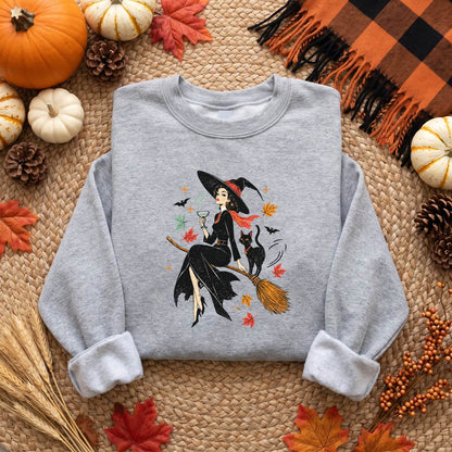 Vintage Witch and Black Cat Halloween Shirt, Witchy T-Shirt, Unisex Sweatshirt & Hoodie, Halloween Gift
