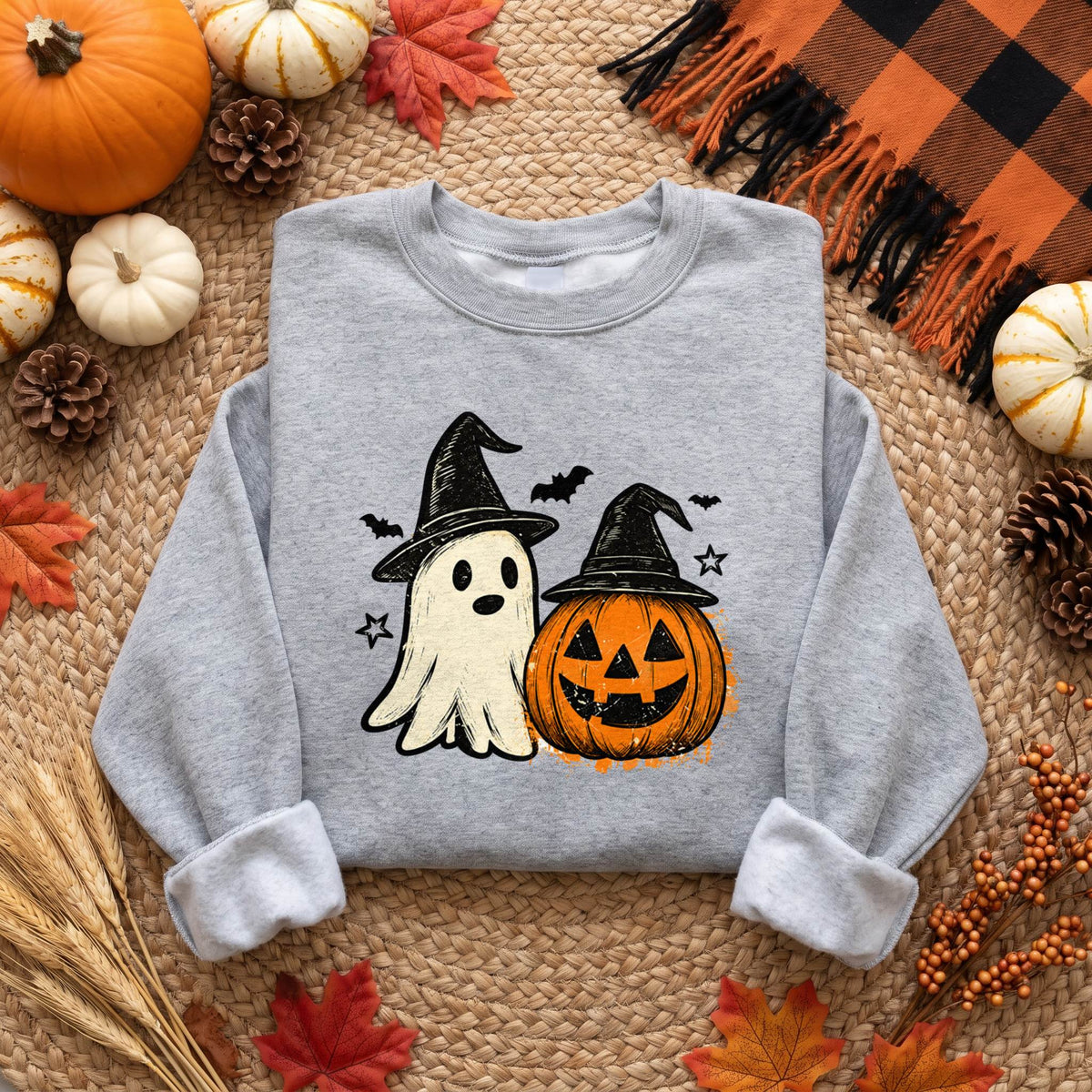 Cute Ghost Pumpkin Halloween Shirt, Witch Hat T-Shirt, Spooky Season Sweatshirt & Hoodie, Unisex Halloween Gift