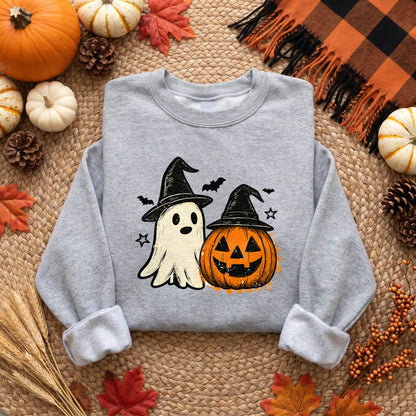 Cute Ghost Pumpkin Halloween Shirt, Witch Hat T-Shirt, Spooky Season Sweatshirt & Hoodie, Unisex Halloween Gift