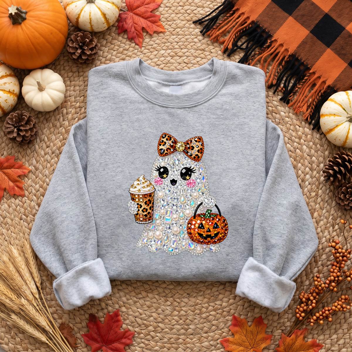 Bling Ghost Halloween Shirt, Sparkly Coffee Ghost T-Shirt, Sweatshirt & Hoodie, Halloween Gift