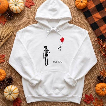 Funny Skeleton Red Balloon Halloween Shirt, Well Shit T-Shirt, Unisex Sweatshirt & Hoodie, Spooky Season Gift