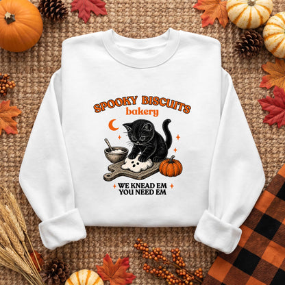 Spooky Biscuits Bakery Black Cat Halloween Shirt, Funny Baking Cat T-Shirt, Sweatshirt & Hoodie