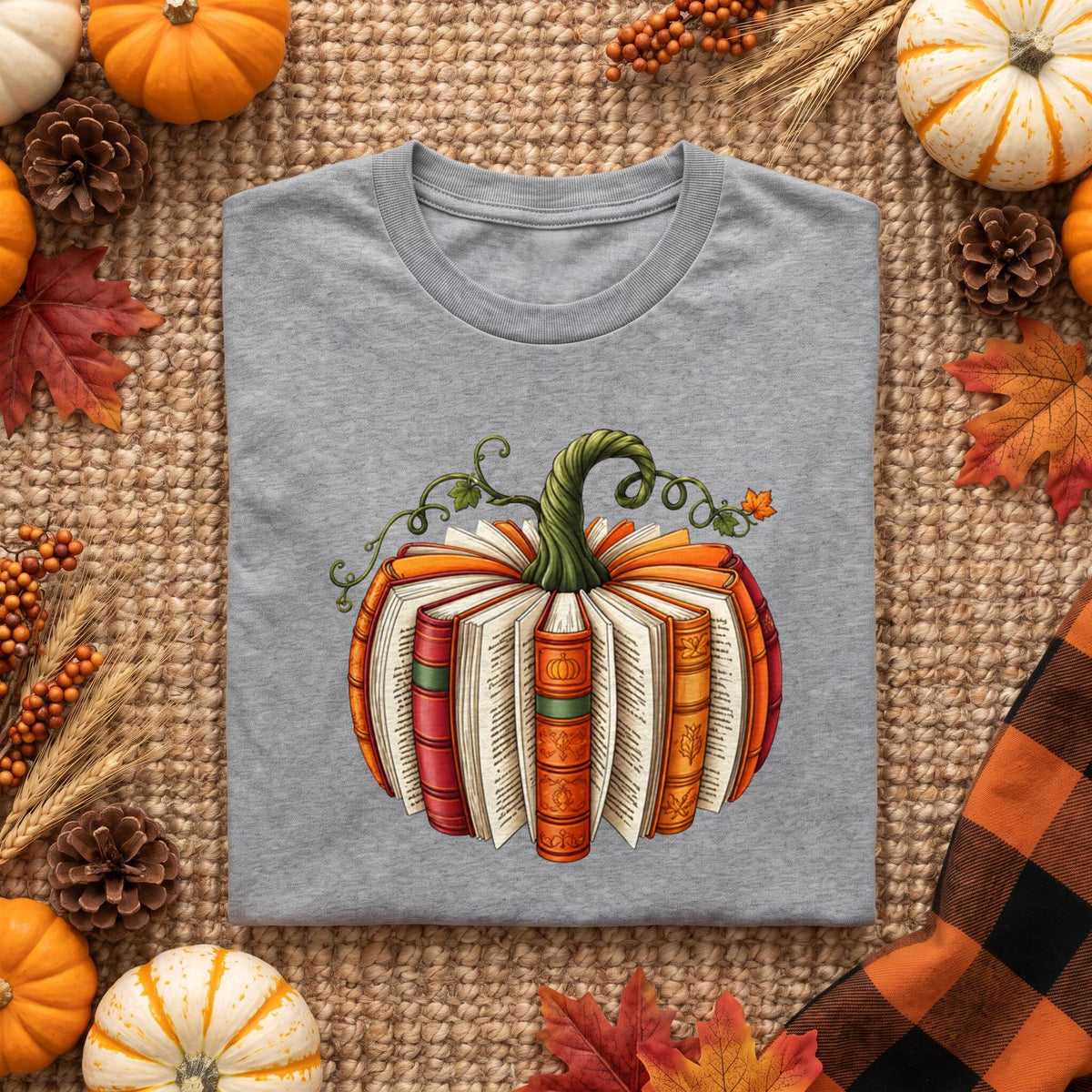 Book Pumpkin Shirt for Grandma & Grandpa, Fall Book Lover T-Shirt