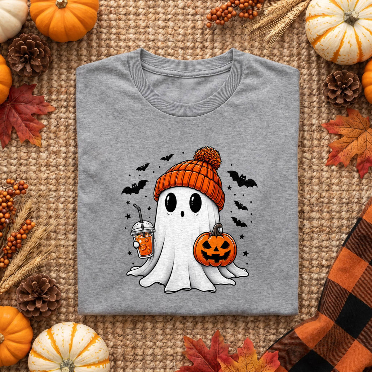 Cute Ghost Halloween Shirt, Cozy Beanie Ghost T-Shirt, Pumpkin Spooky Season Sweatshirt & Hoodie, Unisex Fall Gift