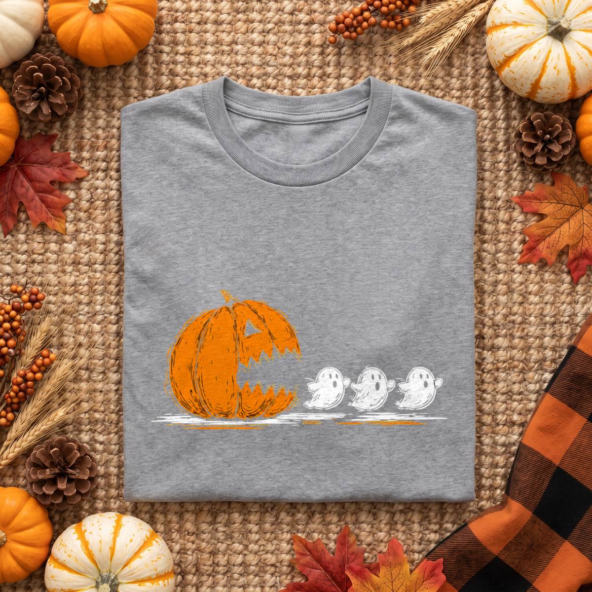 Pumpkin Chasing Ghosts Halloween Shirt, Retro Arcade T-Shirt, Unisex Sweatshirt & Hoodie, Gamer Halloween Gift